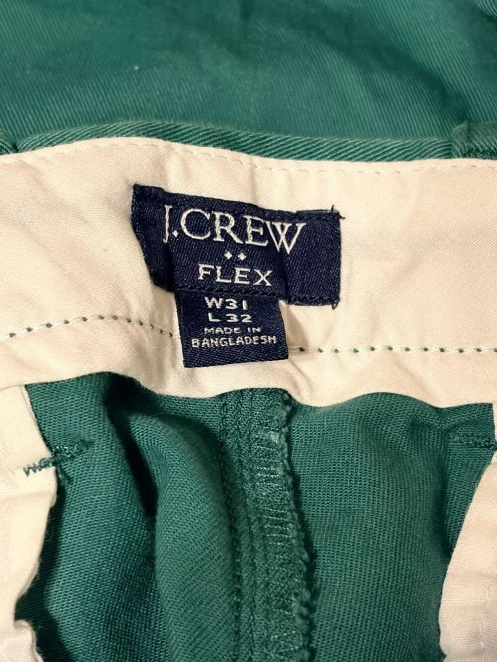 Men's Kelly Green J. Crew Flex Chinos Slim Fit 31